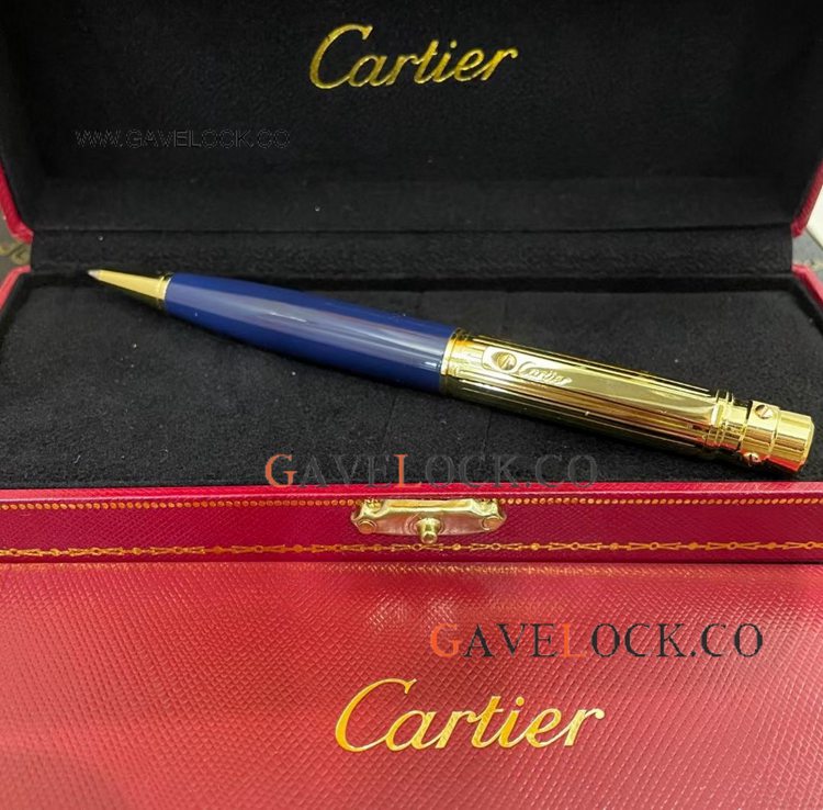 Best Buy Replica Cartier Santos Blue and Gold Ballpoint